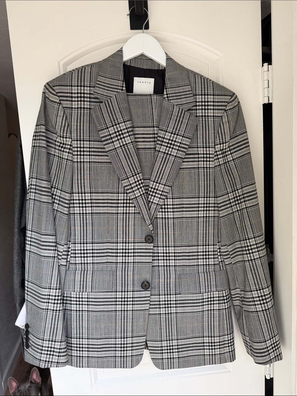Sandro Gray Plaid Tailored Blazer